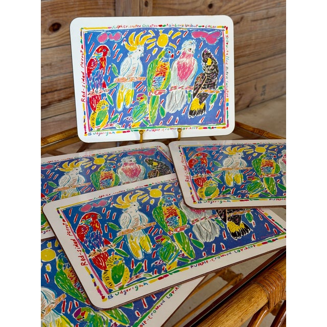 1980s 1980s Ken Done Australian Parrot Placemats, Set of 6 in Original Box For Sale - Image 5 of 12