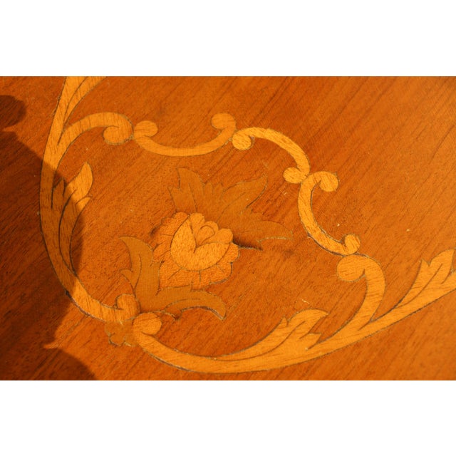 Pair of Louis XV Style Marquetry Side Tables/End Tables | French Rococo Revival Carved Wood For Sale - Image 12 of 18
