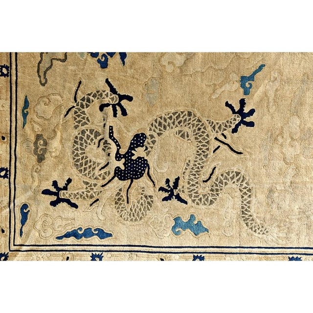 Late 19th Century 1880s Beige Ground Dragon Medallion Antique Chinese Peking Qing Style Square Rug For Sale - Image 5 of 9