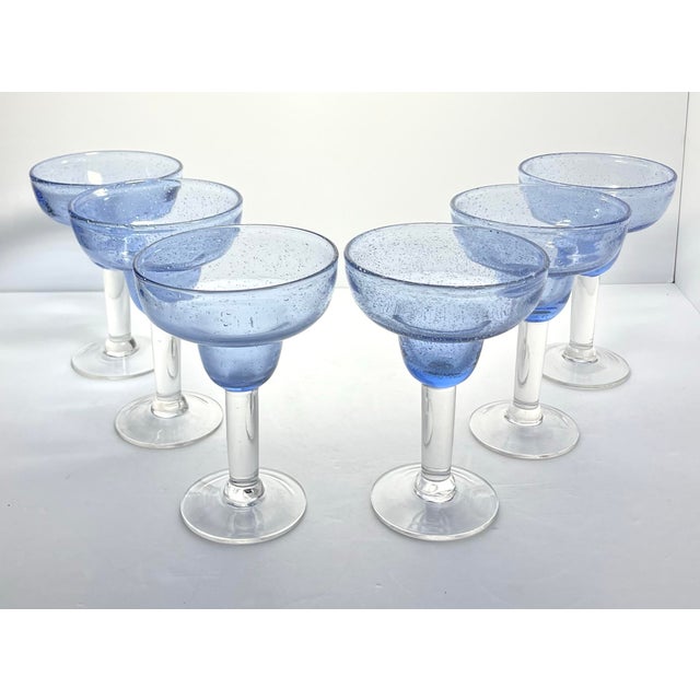 Contemporary Contemporary Blown Blue Margarita Glasses - Set of 6 For Sale - Image 3 of 5