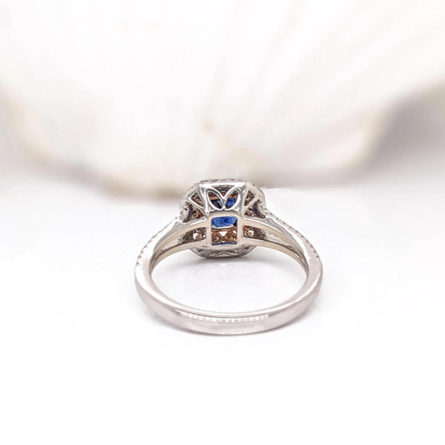 Blue Natural Ceylon Blue Sapphire and Diamond Ring: Solid 14k Dual Gold, 6x5mm, Size 6.75 For Sale - Image 8 of 8