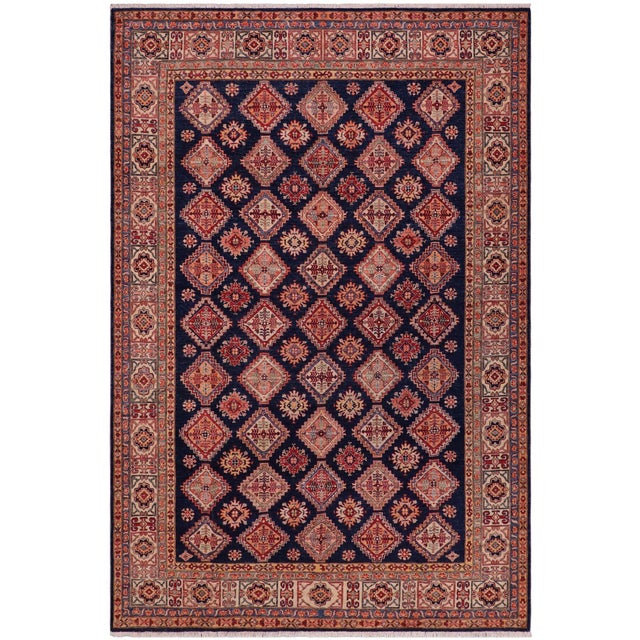 Boho Chic Tribal Super Kazak Blue/Beige Wool Rug - 8'1'' X 9'4'' For Sale - Image 10 of 10