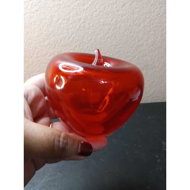 1980s Murano Made in Italy Red Art Glass Apple Paperweight For Sale - Image 4 of 9