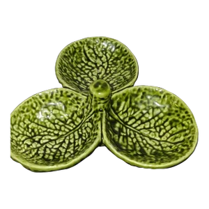 Triangle Green Cabbage Majolica Nut or Olive Dish From Portugal