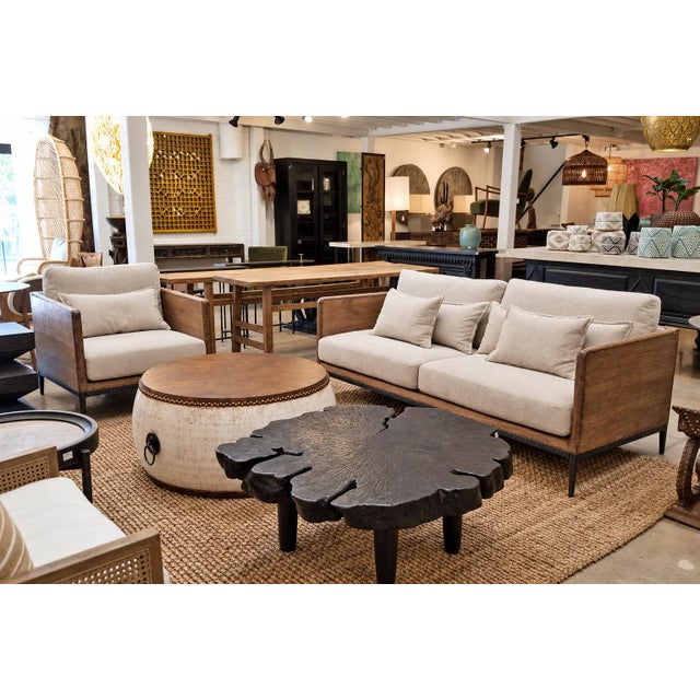 Ivory Modern Lodge Wood & Ivory Sofa For Sale - Image 8 of 8