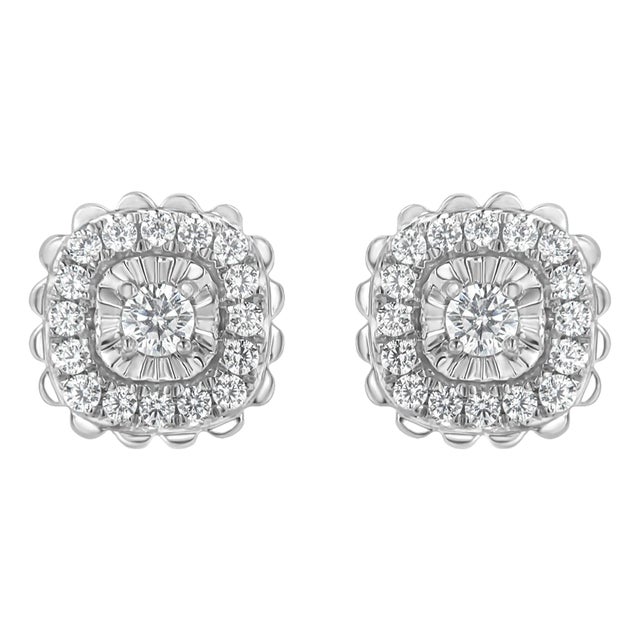 .925 Sterling Silver 1/2 Cttw Round-Cut Diamond Halo Cluster Stud Earring (I-J Color, I2-I3 Clarity) - 2 Pieces For Sale