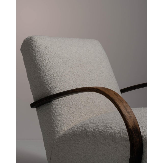 20th Century Czech Republic Deep Espresso Brown Upholstered Bench With Wool Boucle Top For Sale In Greensboro - Image 6 of 11