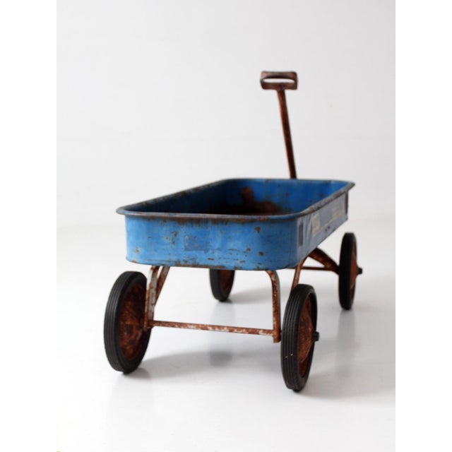 Vintage 1970s Radio Flyer Model 100 Blue Metal Wagon For Sale - Image 12 of 16