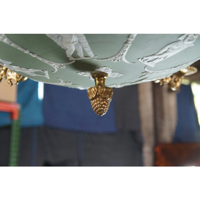 Wedgwood Wedgwood Neoclassical Green Jasperware Cherub Cameo Chandelier Pendant Light For Sale - Image 4 of 18