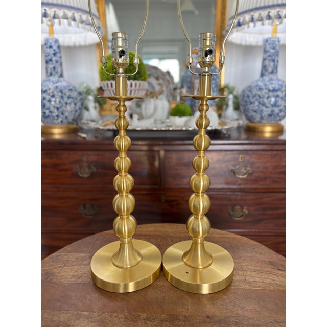 Ralph Lauren Brushed Gold Stacked Sphere Buffet Lamp Bases, a Pair For Sale - Image 6 of 8