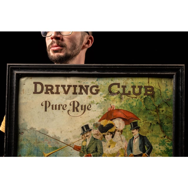 Framed Pre-Prohibition "Driving Club" Rye Whiskey Tin Litho Sign For Sale - Image 4 of 7