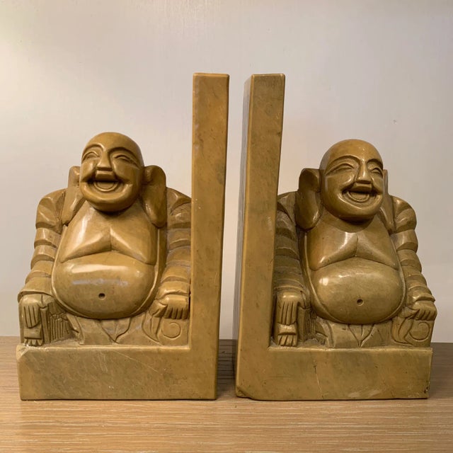 Mid 20th Century Carved Soapstone Smiling Buddha Bookends - a Pair For Sale - Image 12 of 12