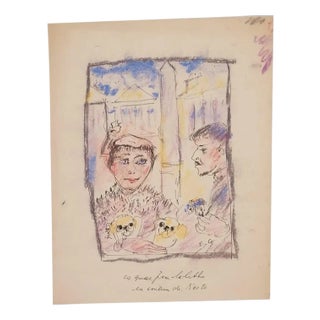 Unknown - the Couple - Original Mixed Media On Tissue Paper - 20th Century For Sale