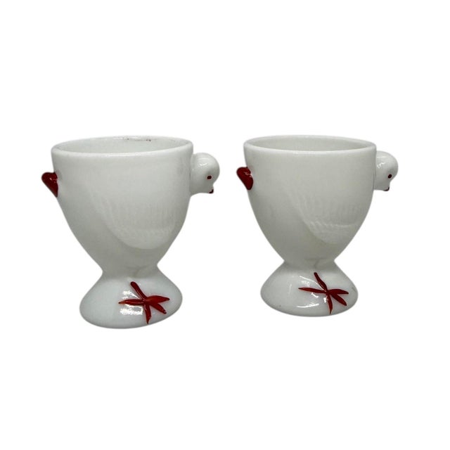 Westmoreland Glass 1950's Westmoreland Milk Glass Chick Design Egg Cups - A Pair For Sale - Image 4 of 12