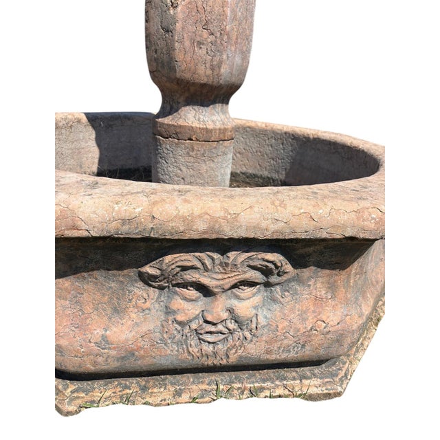 Stone Fountain with Lions and Octagonal Base in Verona Red Marble, 1970s For Sale - Image 7 of 8