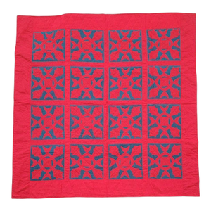 19Thc Red & Teal Applique Quilt