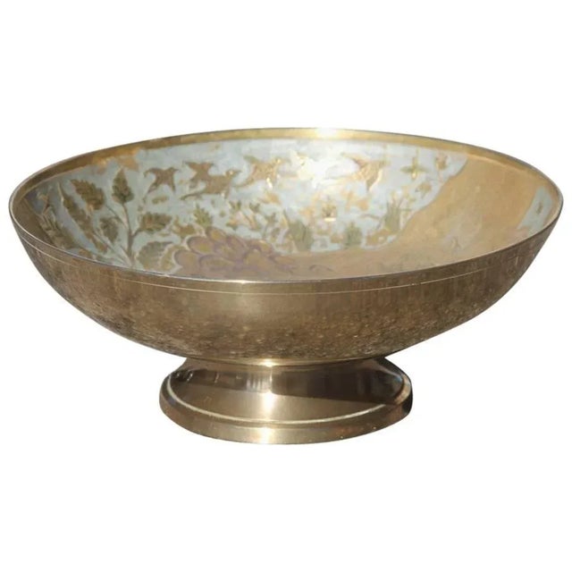 Blue Brass Bowl with Engravings & Enamels, 1950s For Sale - Image 8 of 8