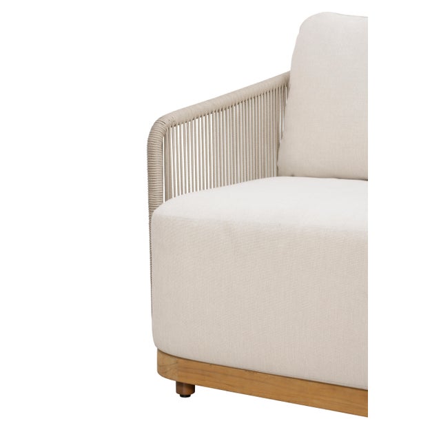 Enhance your outdoor space with the Alpine Teak Wood Outdoor Sofa, featuring a solid teak wood frame and modern gray rope...