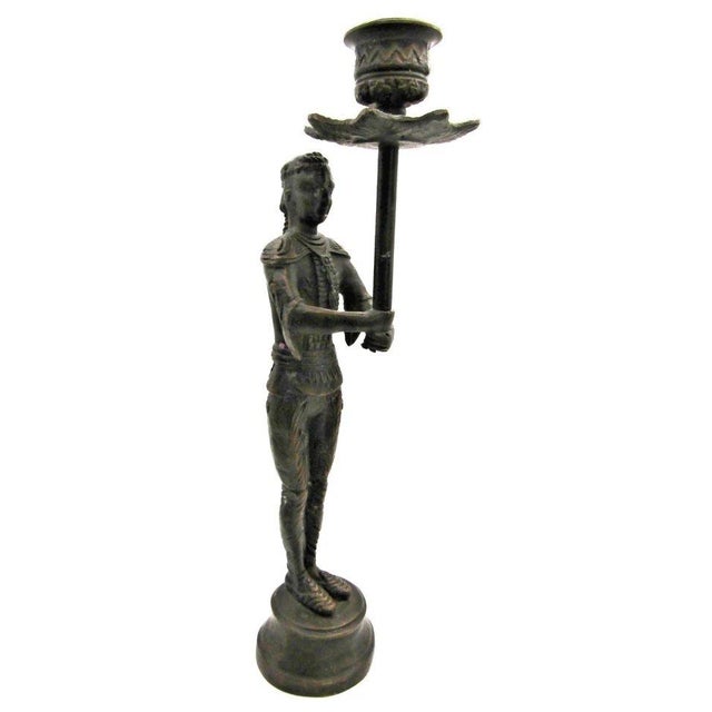 Asian Pair of Vintage Cast Bronze Siamese Soldier Candle Holders For Sale - Image 3 of 10