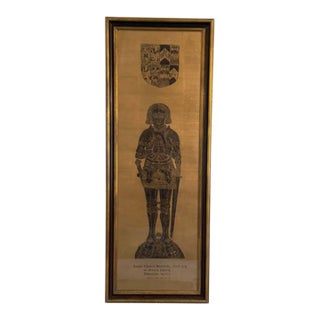 Vintage English Brass Tomb Rubbing – Framed Medieval Style Wall Art For Sale