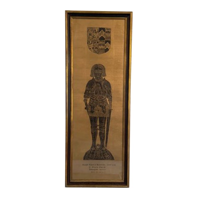 Vintage English Brass Tomb Rubbing – Framed Medieval Style Wall Art For Sale