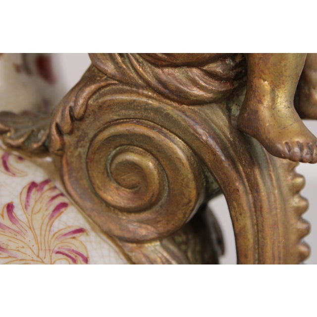Metal Pair Castilian Porcelain & Bronze French Style Lidded Urns For Sale - Image 7 of 18