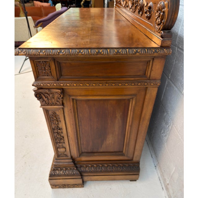 Brown Antique French Renaissance Revival Carved Oak Buffet For Sale - Image 8 of 13