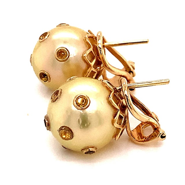 South Sea Pearl Sapphire Earrings 14k Gold Certified For Sale - Image 13 of 15