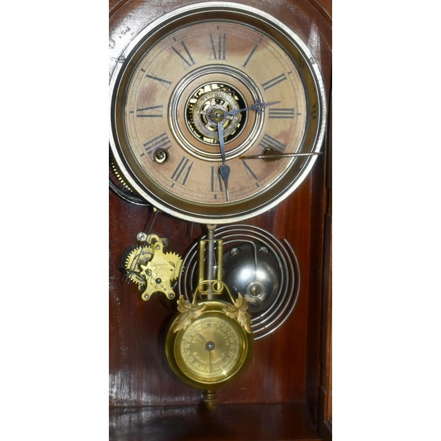 Antique Gilbert Ersa Walnut Parlor Mantel Clock Spider Web Glass With Key For Sale - Image 12 of 18