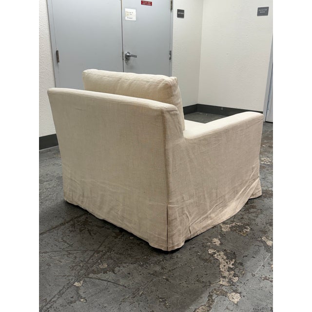 Restoration Hardware Slipcover Belgian Linen Shelter Armchair + Ottoman For Sale In San Francisco - Image 6 of 12