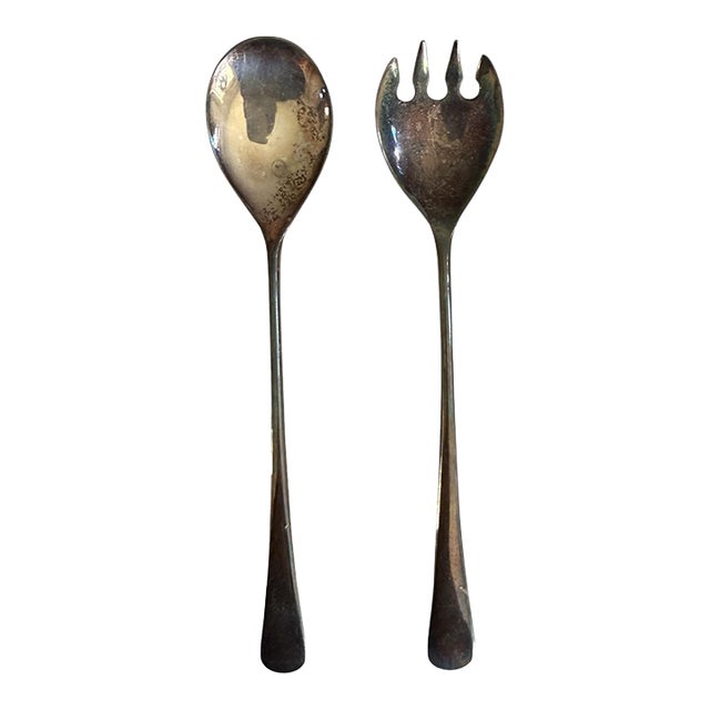 Vintage Italian Silverplate Serving Spoon and Fork Aep Zing Italy Mid Century Tableware For Sale