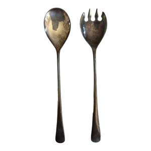 Vintage Italian Silverplate Serving Spoon and Fork Aep Zing Italy Mid Century Tableware