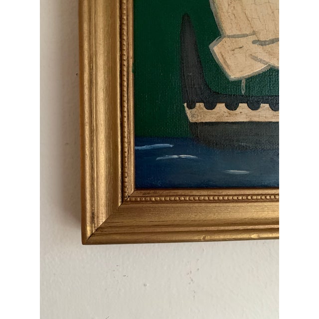 A richly toned maritime seascape set against a deep hunter green sky, with water in layered blues, creating a sense of...