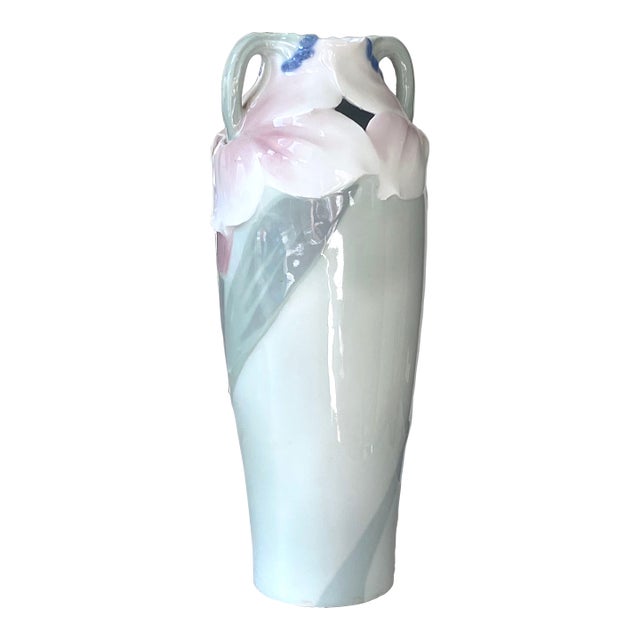 Rörstrand Sweden - Vintage Porcelain Art Nouveau Vase With Hibiscus Flowers For Sale
