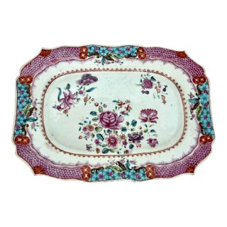 18th Century Chinese Export Famille Rose Porcelain Small Platter With Pink Scale Border For Sale