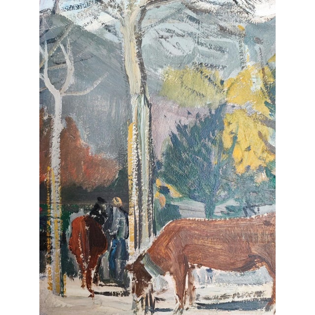 1920s Adrien Holy, Scène de marché, 1955, Oil on Cardboard For Sale - Image 5 of 10