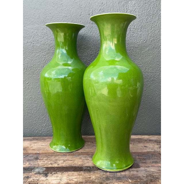 Vintage Crackle Glaze Ceramic Vases - A Pair For Sale In West Palm - Image 6 of 12