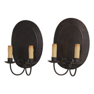 1990s Oval Metal Flemish Double Arm Sconces - a Pair For Sale