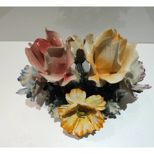 1930s Vintage Centerpiece Capodimonte Porcelain Flower Basket Made in Italy For Sale - Image 6 of 12
