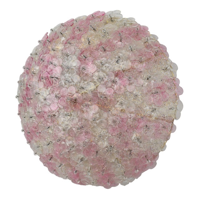 1970s Wonderful Extra Large Size Pink Murano Glass Ceiling Light Flower by Seguso For Sale