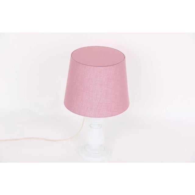 Old carpentry lamp made of mouth blown glass, with a new pink lampshade. Height with lamp version: 33 cm. Height with...