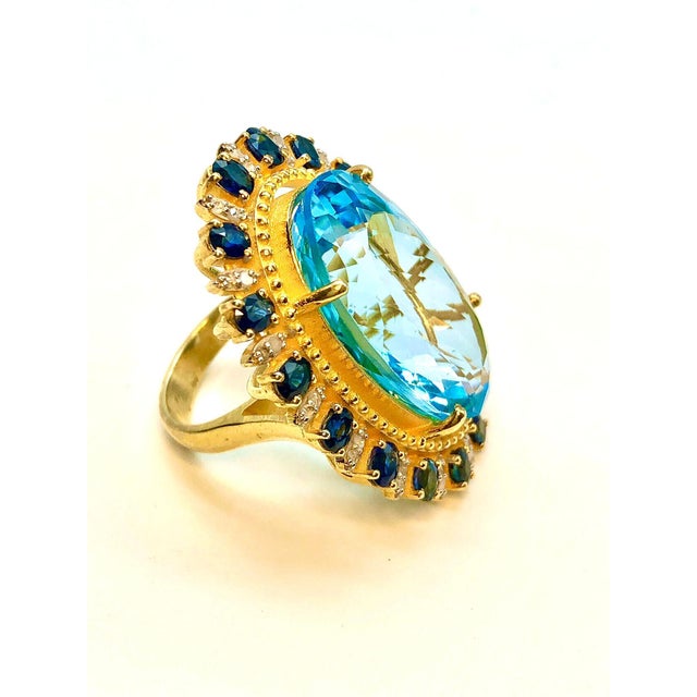 Bochic "Orient" Vintage Diamond, Blue Sapphire & Topaz Ring Set In 18K Gold & Silver For Sale - Image 4 of 18