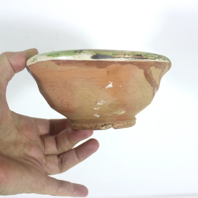 Vintage Clay Pottery Bird Bowl in the Style of Byzantine Half Glazed Ceramics For Sale - Image 6 of 8