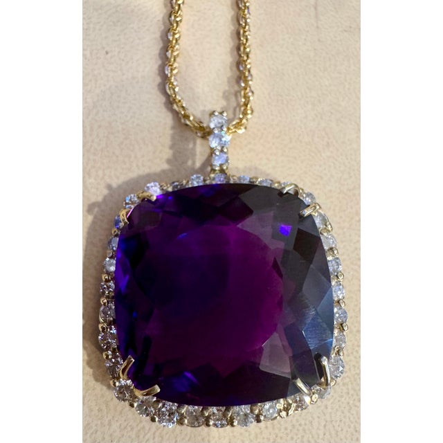 Amethyst 110Ct Cushion Amethyst & 5 Ct Diamond Pendant Necklace 14 K Yellow Gold + Chain For Sale - Image 8 of 18