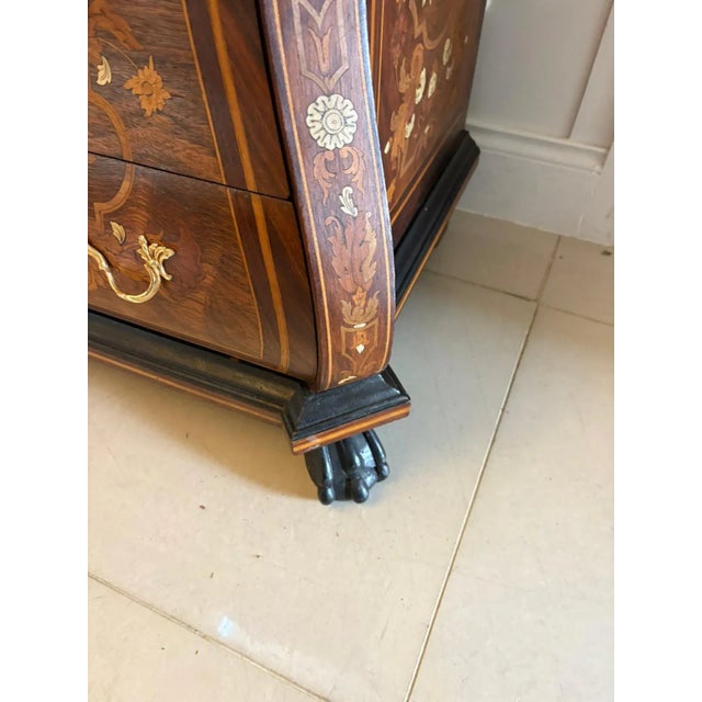 Outstanding quality antique Italian marquetry inlaid burr walnut bureau bookcase with a beautiful carved shaped cornice...