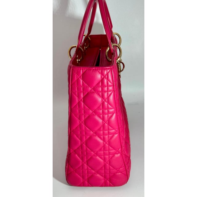 Christian Dior Lady Dior Large Lambskin Hot Pink / Fuschia Handbag, Excellent For Sale - Image 17 of 18