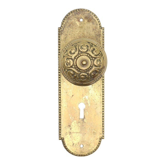 Victorian Brass Beaded Dummy Door Knob Set For Sale