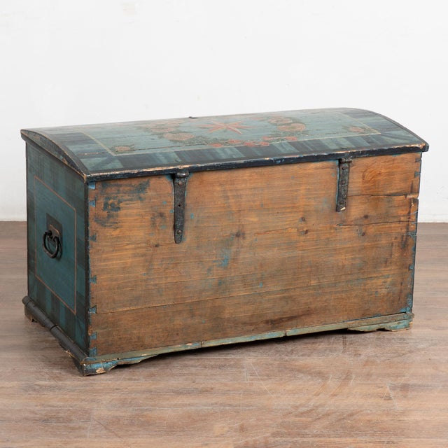 Original Hand Painted Blue Swedish Dome Top Pine Trunk Dated 1852 For Sale - Image 18 of 18