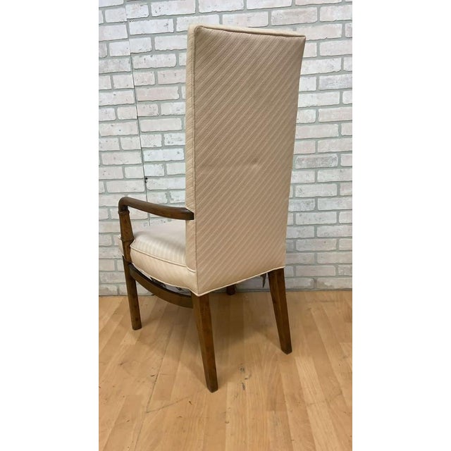 Wood Mid Century Modern Drexel Heritage Campaign Style High Back Walnut Dining Chairs - Set of 10 For Sale - Image 7 of 12