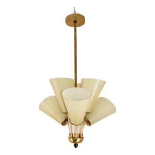 Chandelier in Brass and Glass, Kamenický Šenov, Czechoslovakia, 1950s For Sale